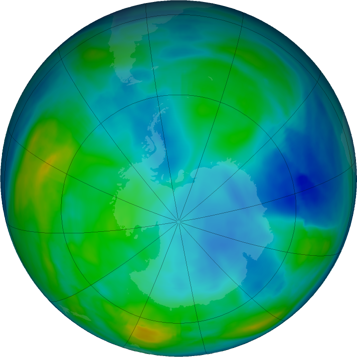 Antarctic ozone map for 16 June 2020